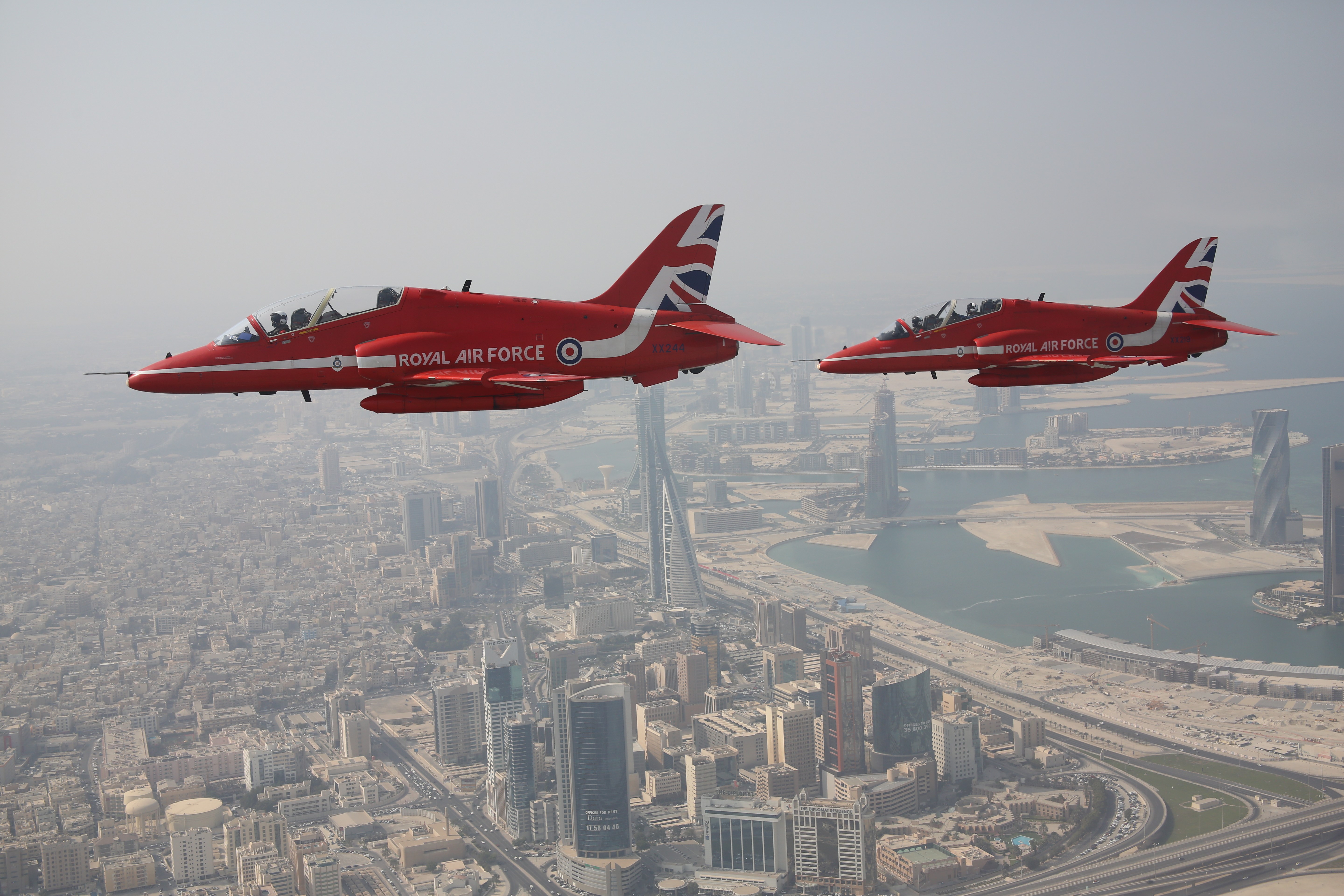 Image shows two Red Arrows in flight.